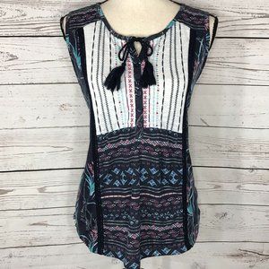 Style & Co Top Sleeveless Hi-Low Geometric Keyhole